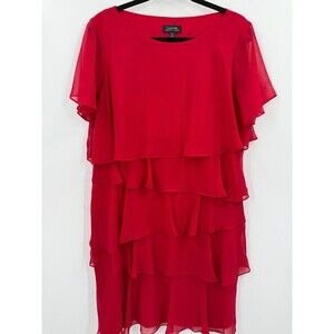 Tahari Dress 14 Red Tiered Layered Ruffle Wedding Guest Party Semi-Formal